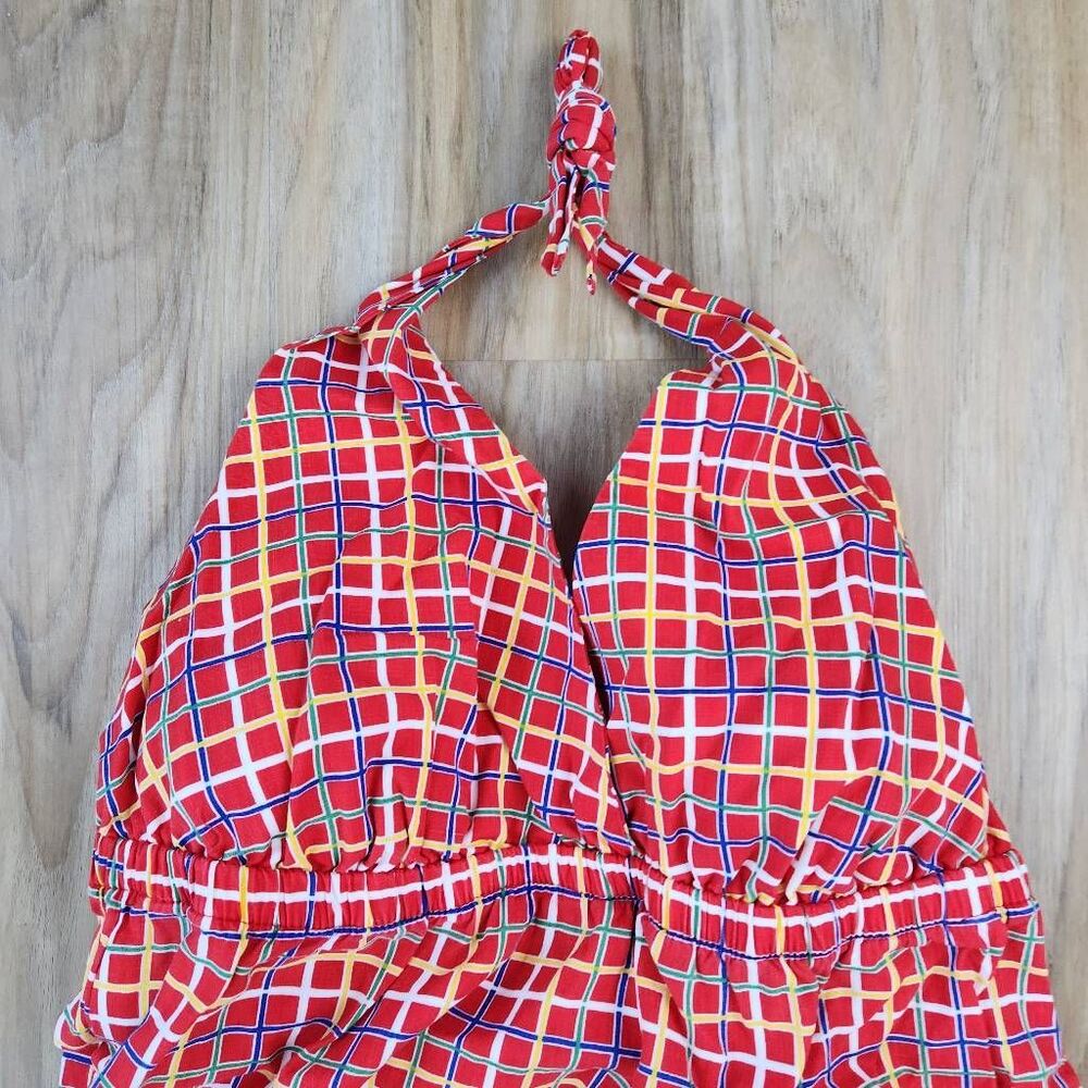 🔸️Vintage Red & Primary Colored Plaid Sleeveless Maxi Dress Small - Picture 7 of 12